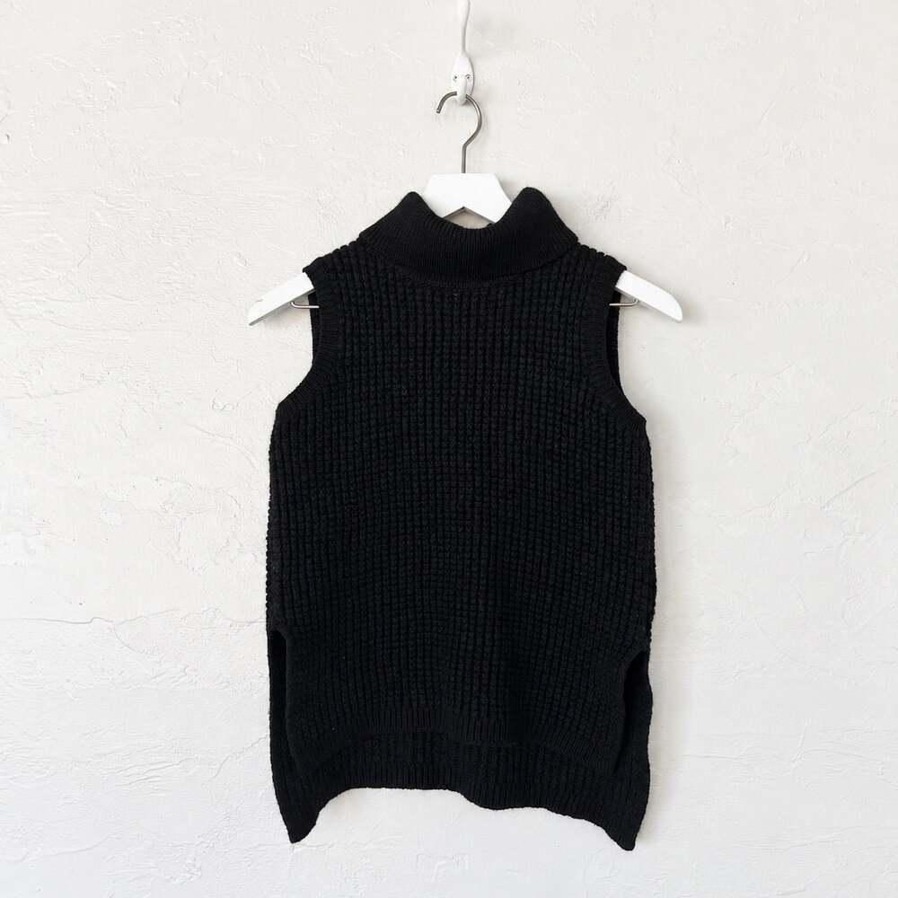 Argent Black 100% Wool Waffle Knit Sleeveless Turtleneck Sweater Vest S